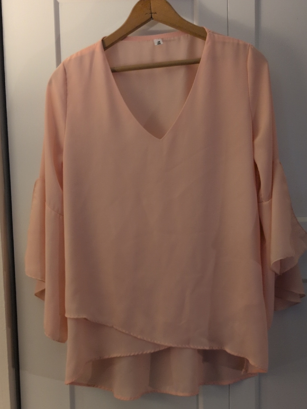 V-Neck Layered Bell-Sleeve Blouse Blush Coral